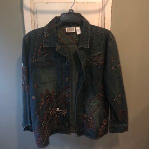 LNWOT- Chico’s embellished blue jean jacket.